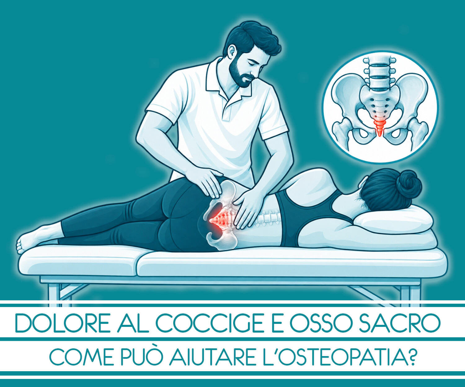 osteopata che tratta il dolore al coccige e all'osso sacro con tecniche manuali